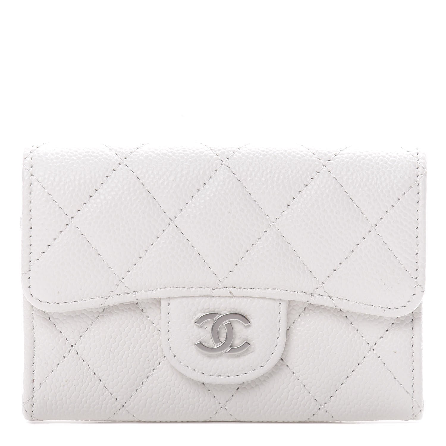 Chanel Caviar Quilted Flap Card Holder Wallet White 1 of 9