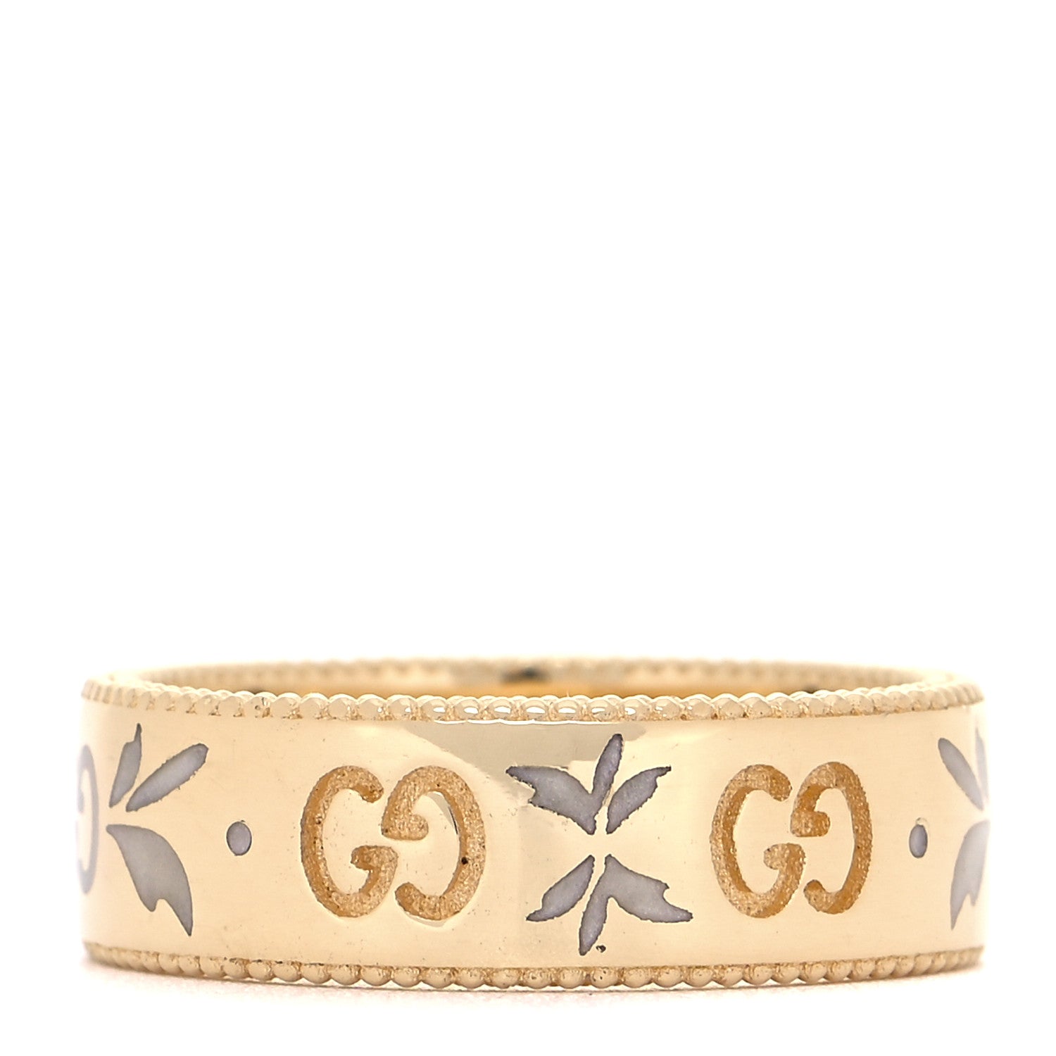 Gucci 18K Yellow Gold Enamel 6mm Icon Blooms Ring 53 6.25 3 of 5