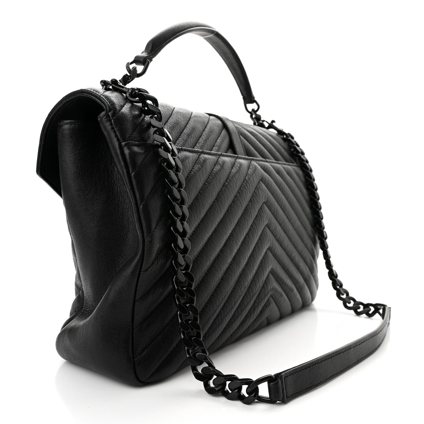 Sheepskin Matelasse Chevron Monogram Monochrome Large College Satchel Black