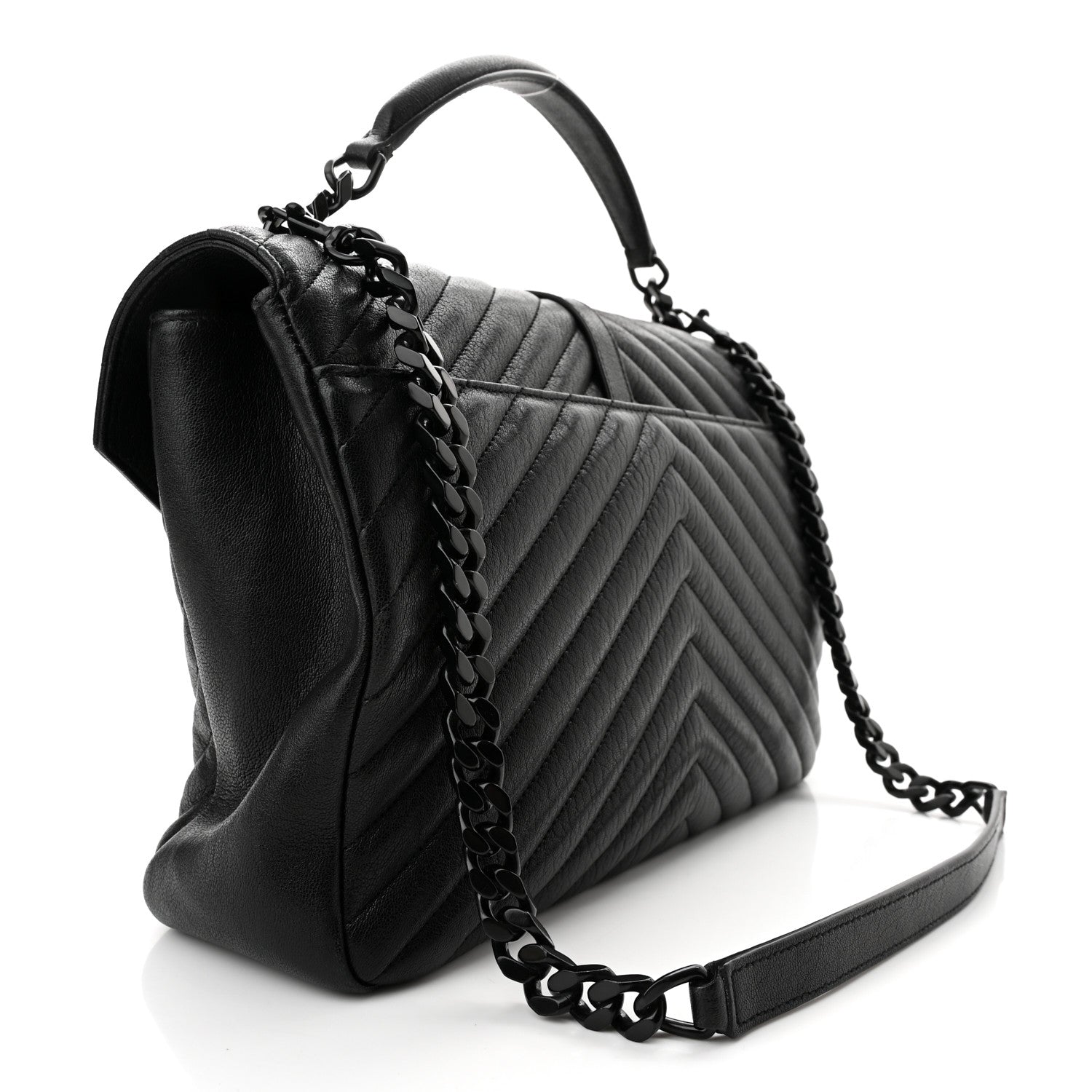 Saint Laurent Sheepskin Matelasse Chevron Monogram Monochrome Large College Satchel Black 3 of 11
