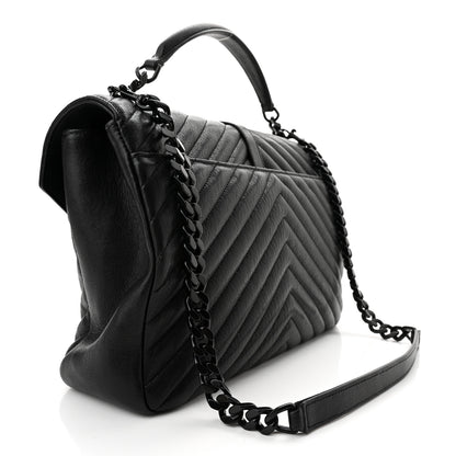 Saint Laurent Sheepskin Matelasse Chevron Monogram Monochrome Large College Satchel Black 3 of 11