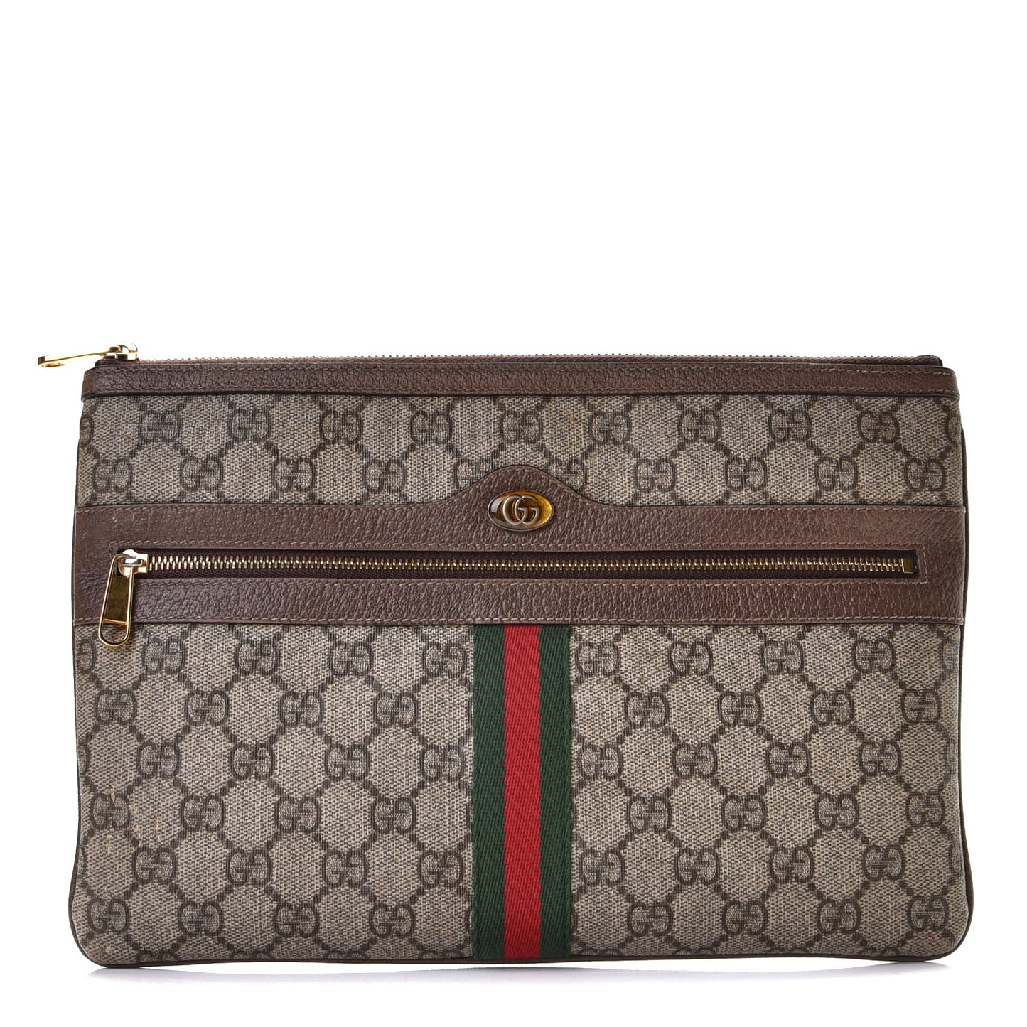 GG Supreme Monogram Large Ophidia Pouch Clutch Brown