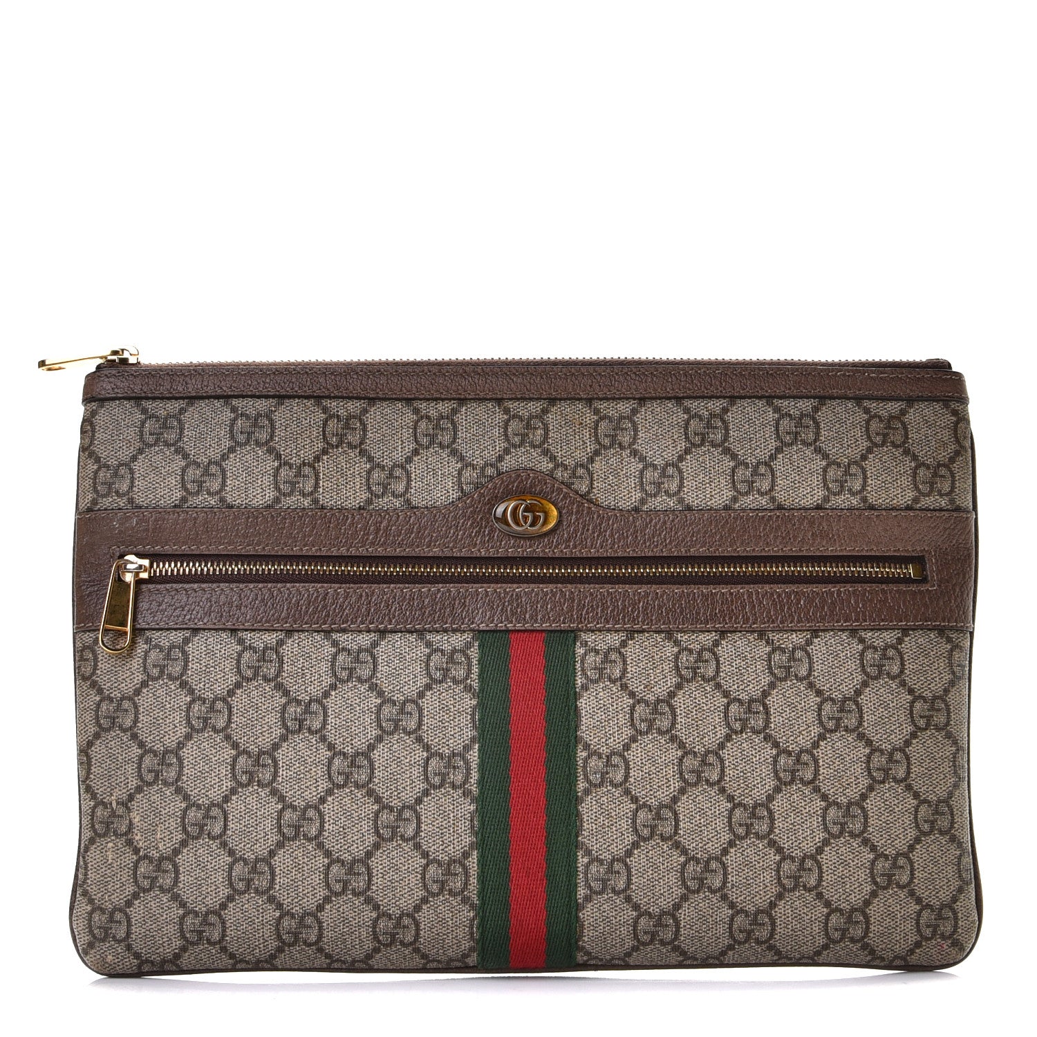 Gucci GG Supreme Monogram Large Ophidia Pouch Clutch Brown 1 of 13