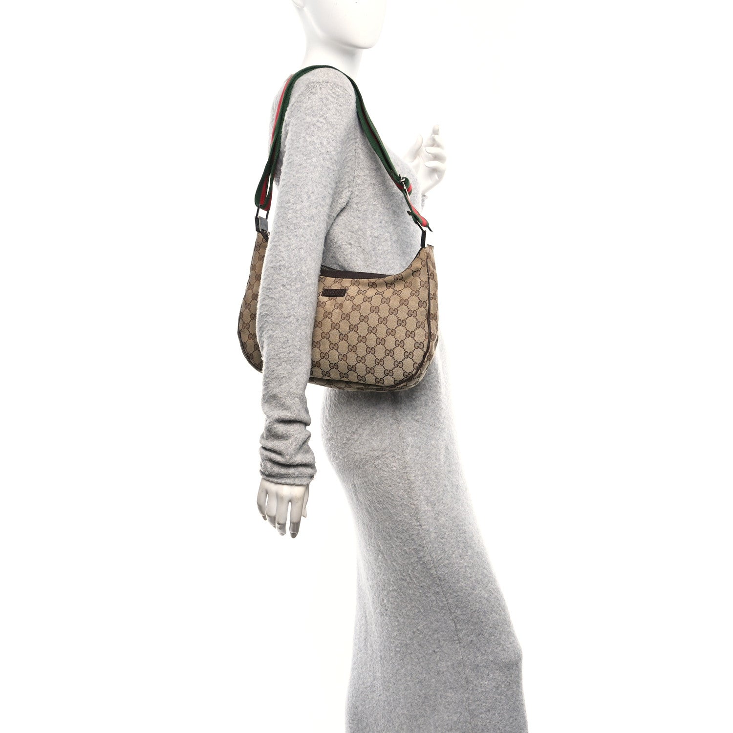 Gucci Monogram Web Medium Half Moon Hobo Dark Brown 2 of 9