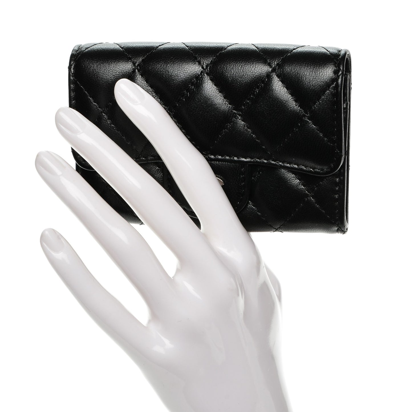 Lambskin Quilted Flap Card Holder Black