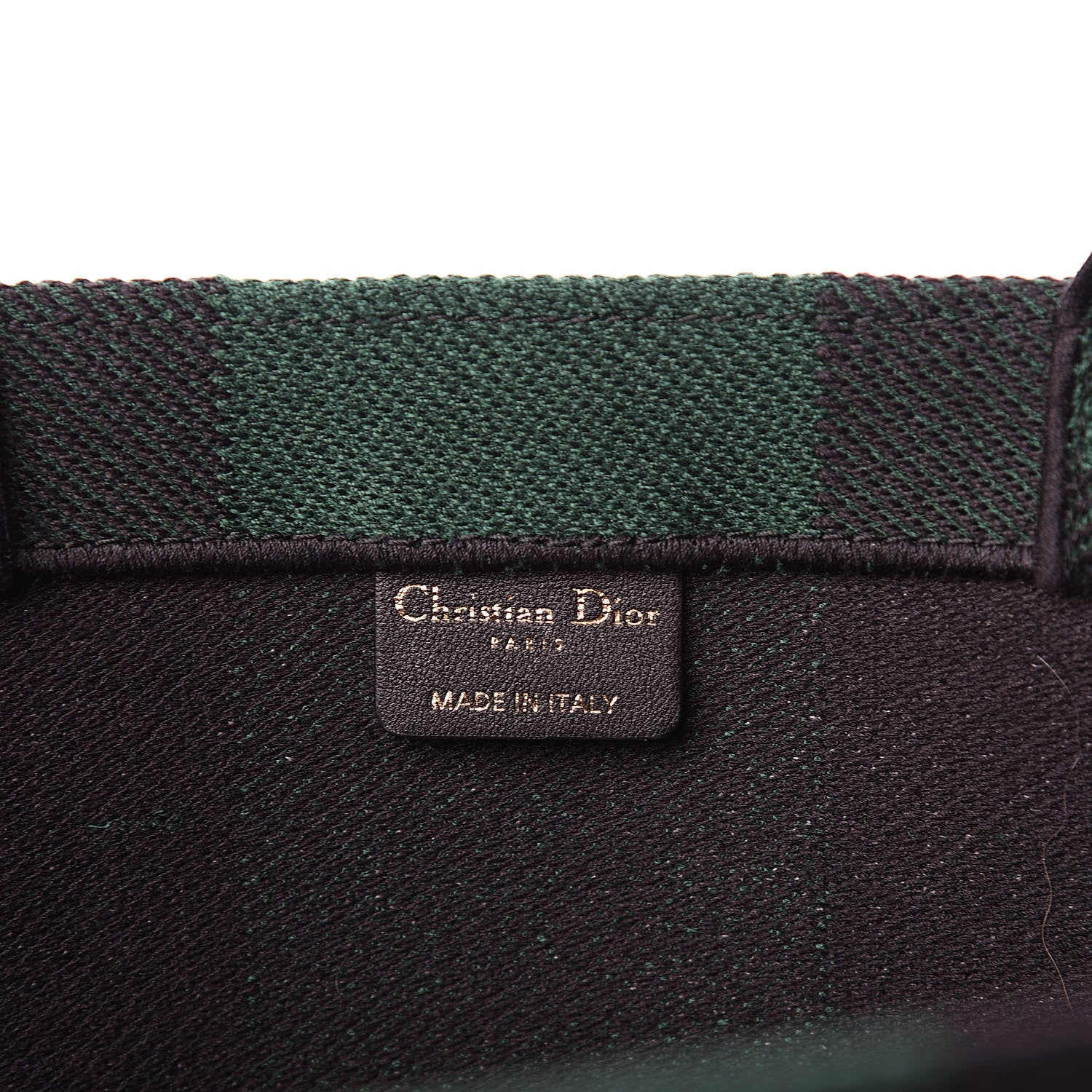 Christian Dior Canvas Embroidered Checkered Book Tote Black Green 6 of 10