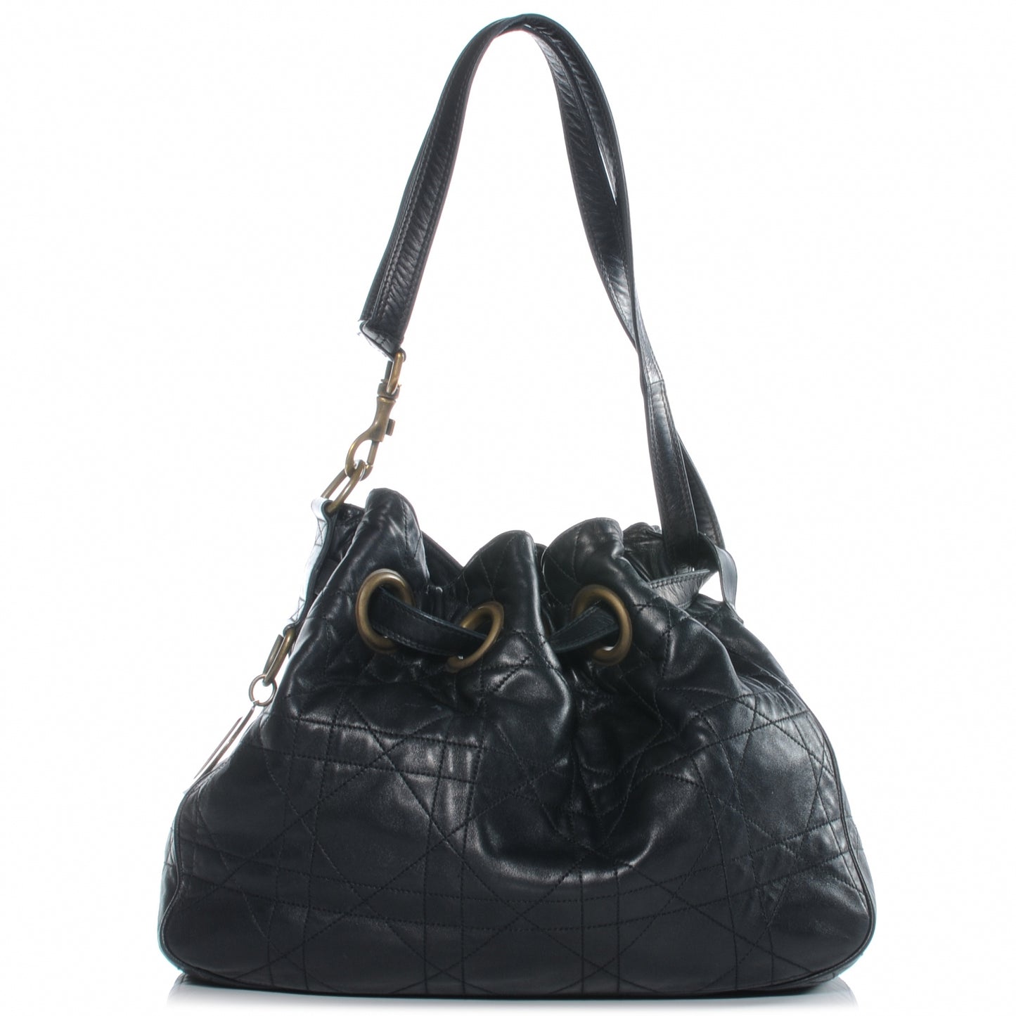 Lambskin Cannage Drawstring Bag Black