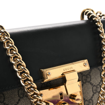 Gucci GG Supreme Monogram Calfskin Small Padlock Shoulder Bag Beige Black Cuir 12 of 16