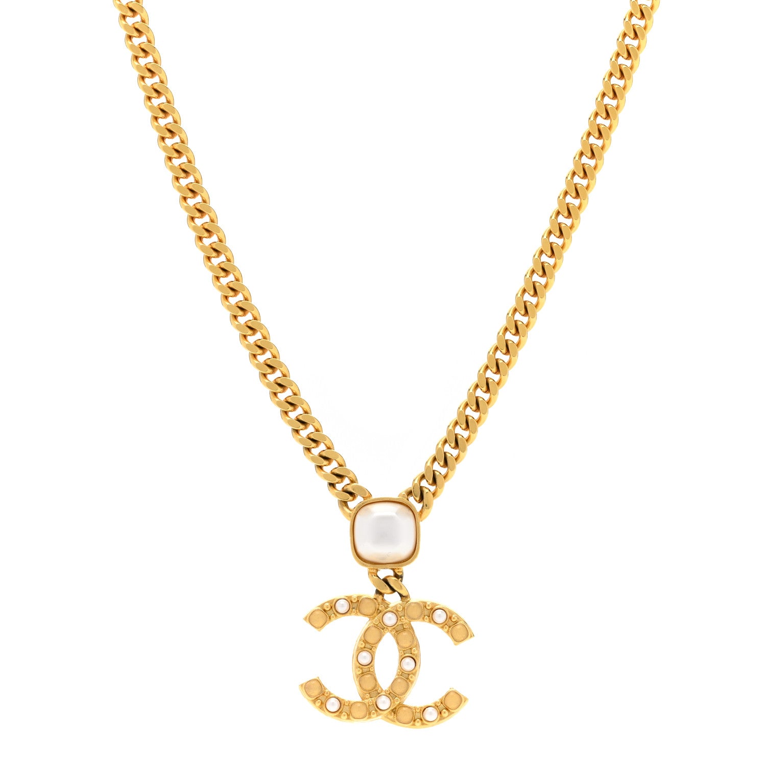 Chanel Metal Pearl CC Chain Pendant Necklace Gold 1 of 6