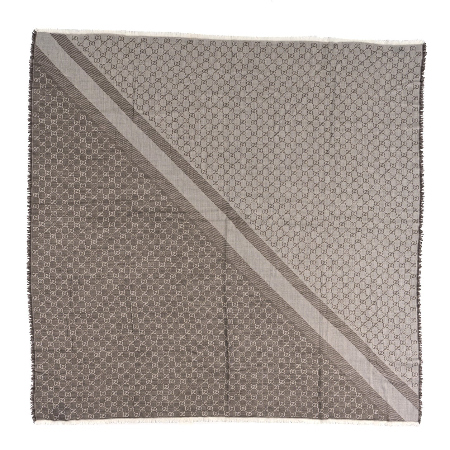 Wool Silk Monogram GGWeb Fringe Shawl Bitume Ivory