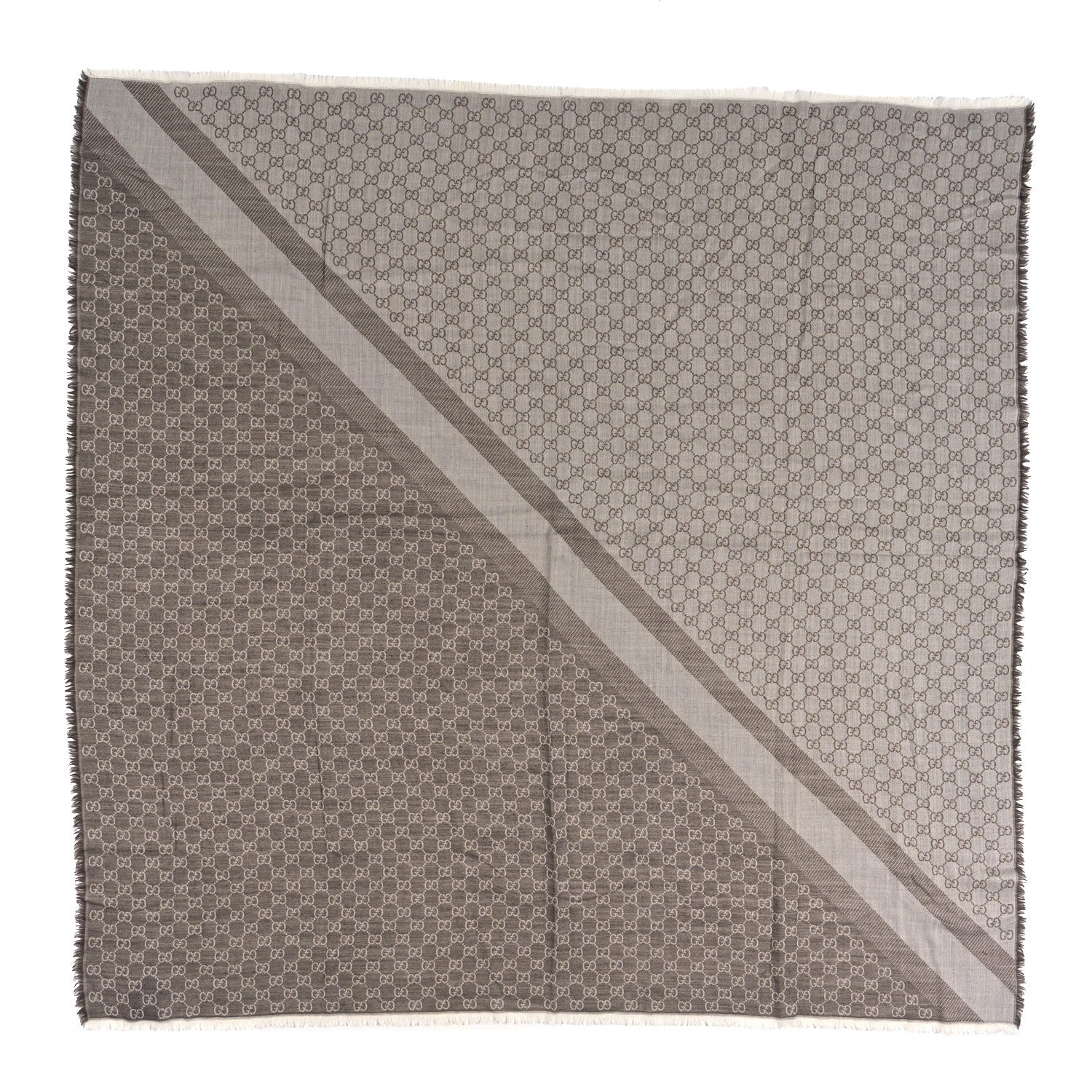 Gucci Wool Silk Monogram GGWeb Fringe Shawl Bitume Ivory 1 of 4