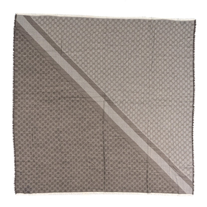 Gucci Wool Silk Monogram GGWeb Fringe Shawl Bitume Ivory 1 of 4