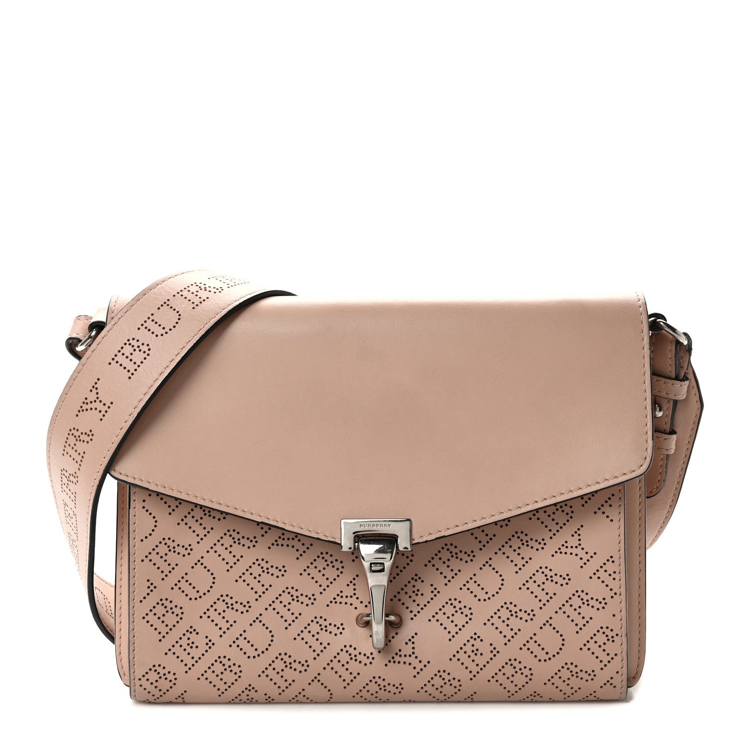 Burberry Calfskin Perforated Small Macken Crossbody Bag Pale Fawn Pink 1 of 11