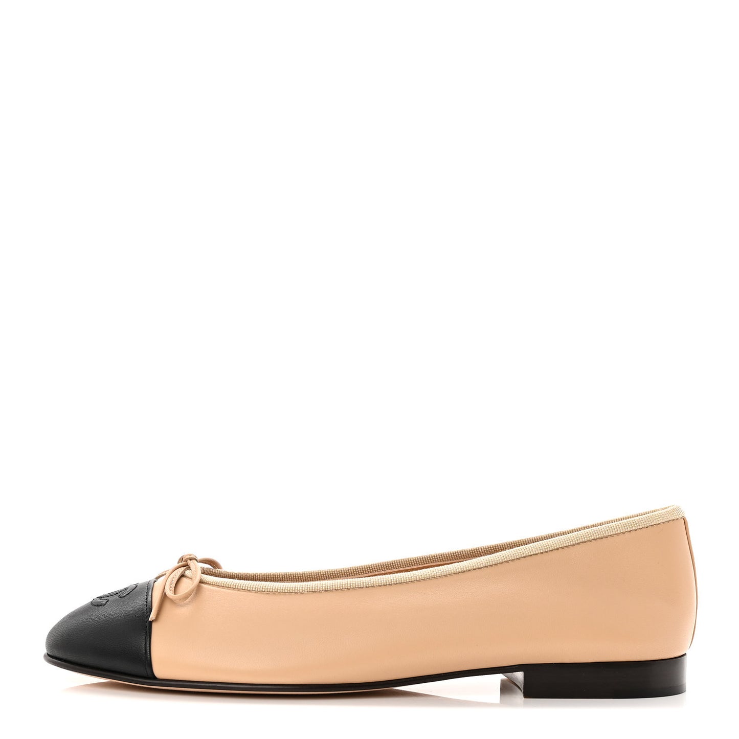 Lambskin Cap Toe CC Ballerina Flats 39.5 Beige Black