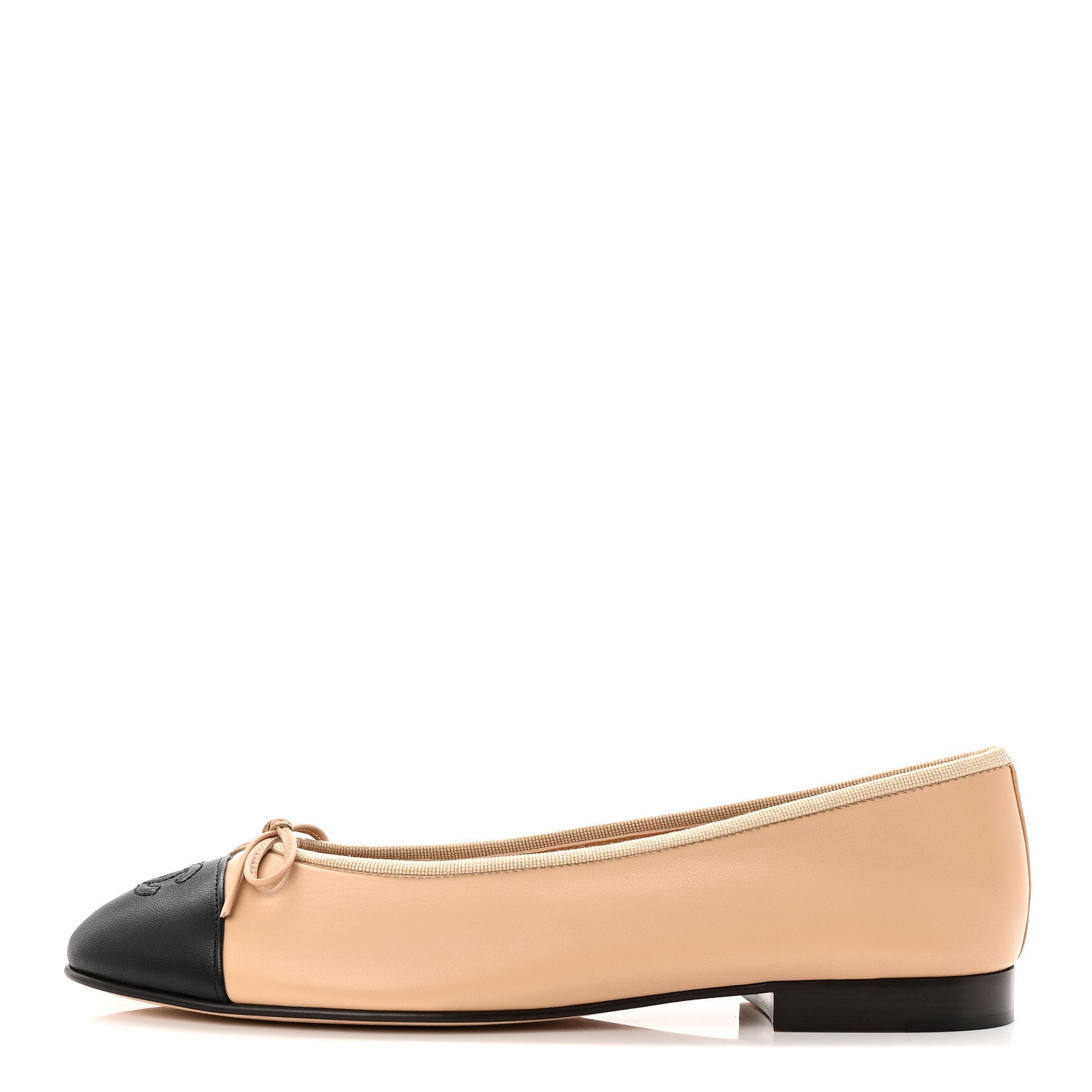 Chanel Lambskin Cap Toe CC Ballerina Flats 39.5 Beige Black 1 of 10