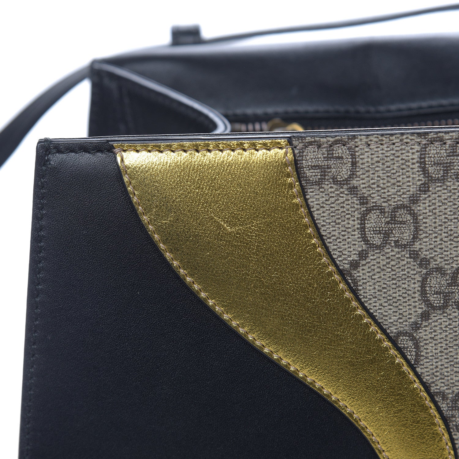 Gucci Nappa GG Supreme Monogram Medium Osiride Top Handle Bag Black Oro Vecchio Beige Ebony 10 of 19