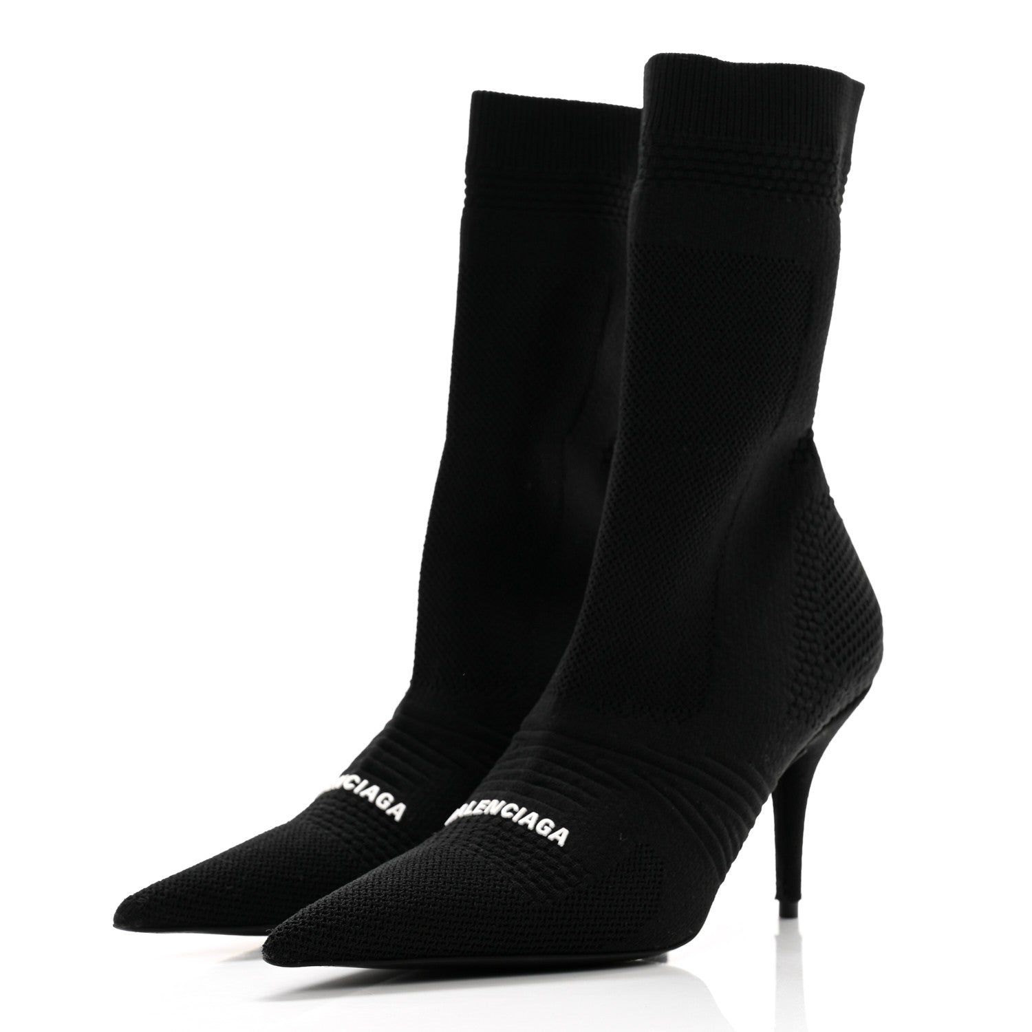 Balenciaga Textured Recycled Knit Logo Extreme Pointed Toe Knife 2.0 Booties 38 Black 3 of 10