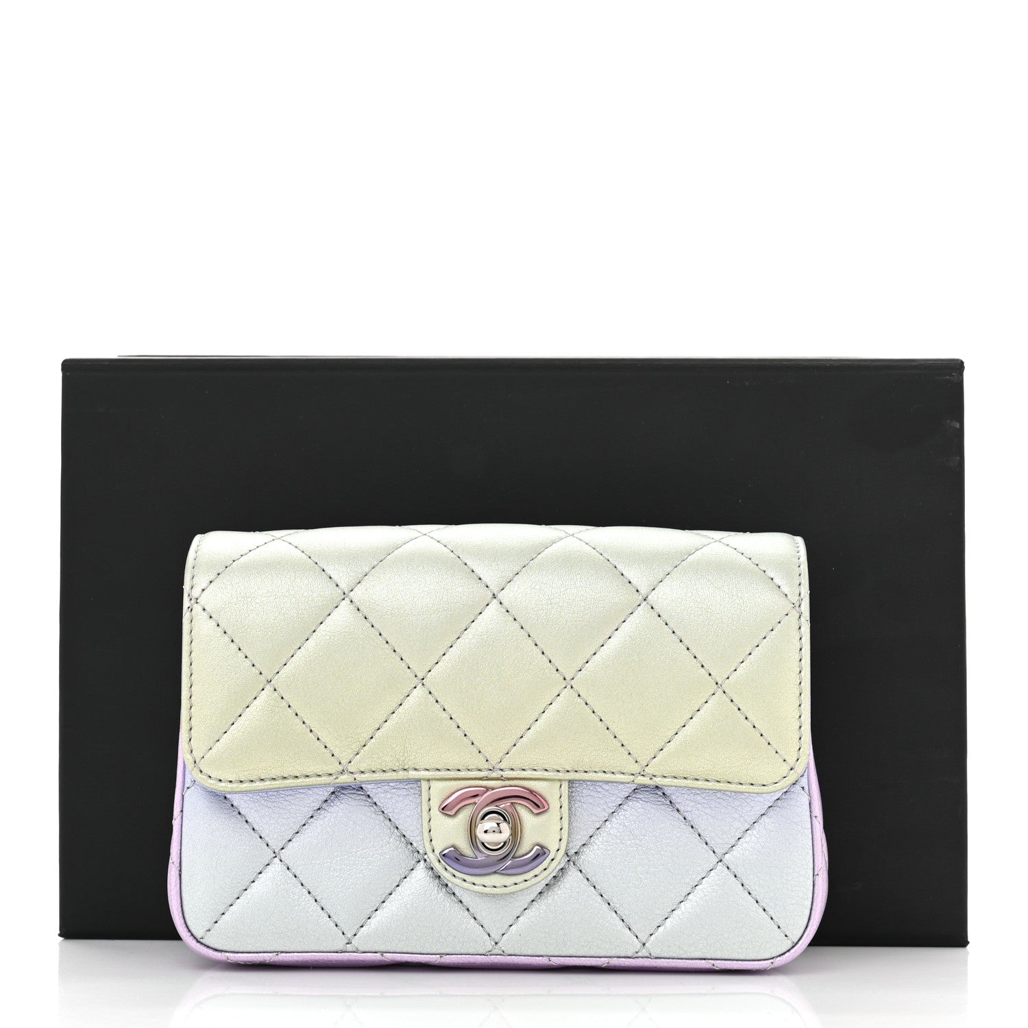 Chanel Gradient Metallic Calfskin Quilted Clutch Silver Blue Yellow Purple 11 of 11