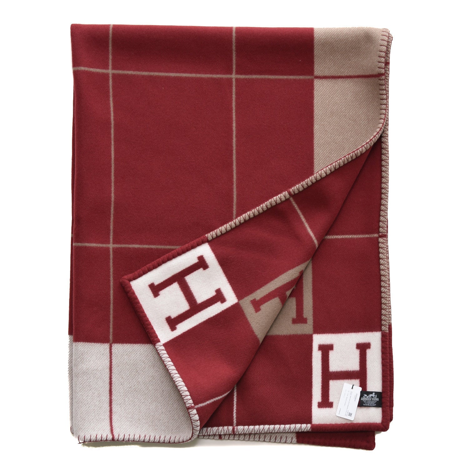 Hermes Wool Cashmere Avalon III Blanket Ecru Rouge H 3 of 5