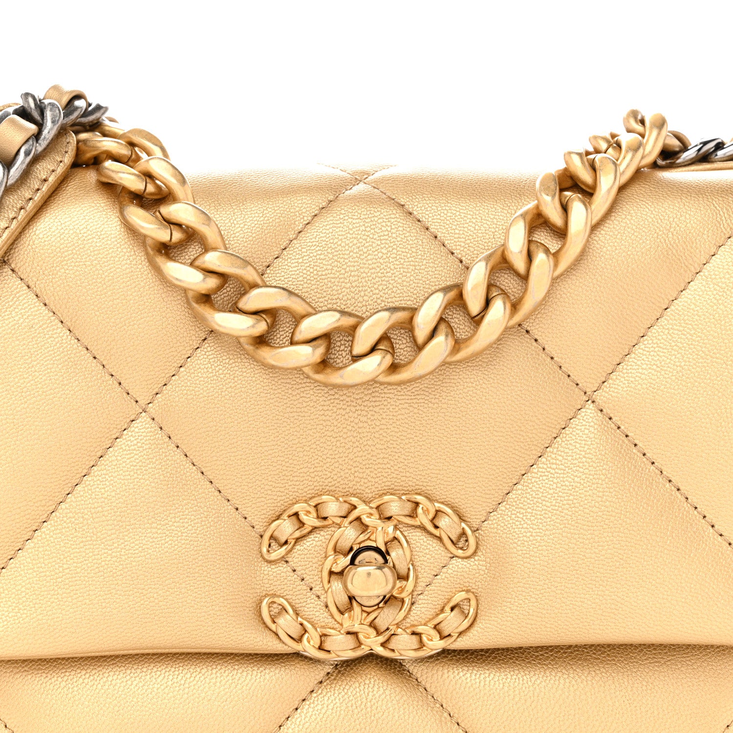 Chanel Metallic Goatskin Quilted Medium Chanel 19 Flap Gold 8 of 12
