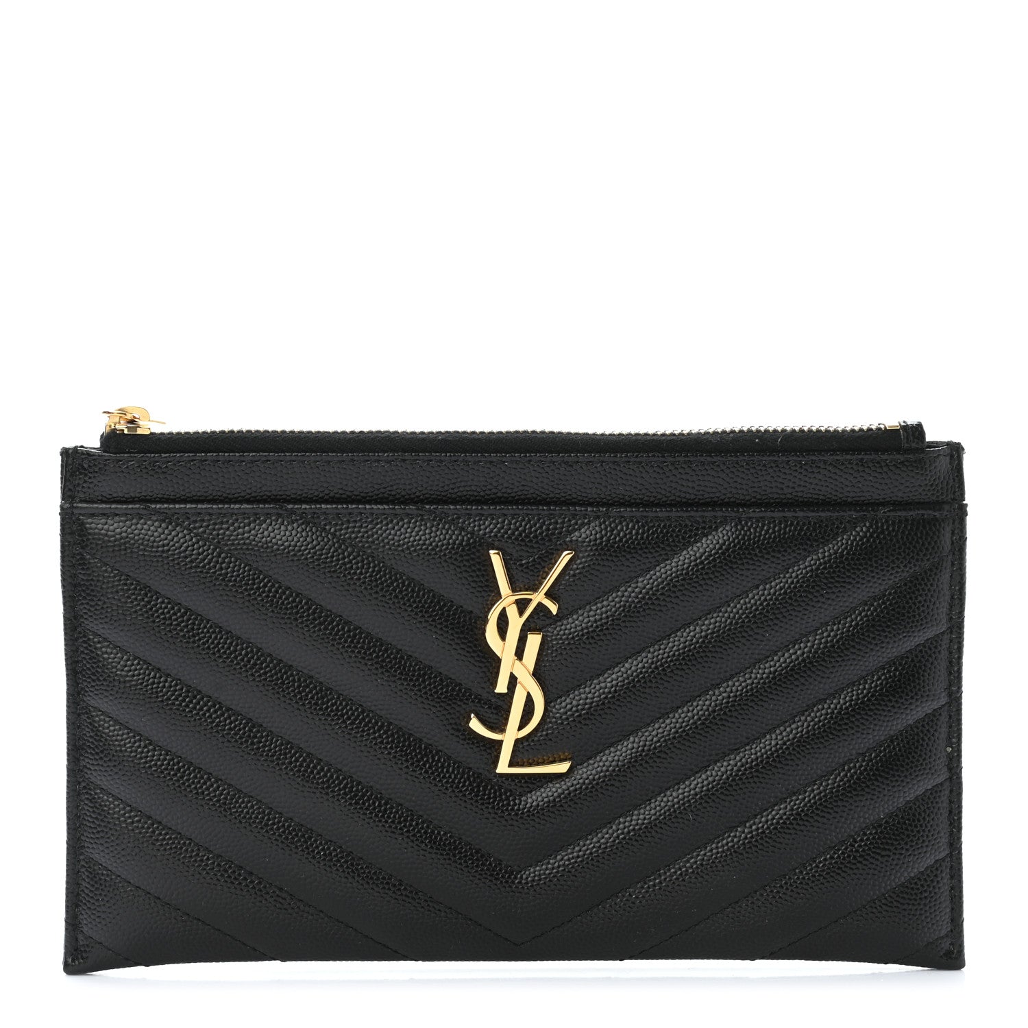 Saint Laurent Grain De Poudre Chevron Monogram Bill Pouch Black 1 of 7