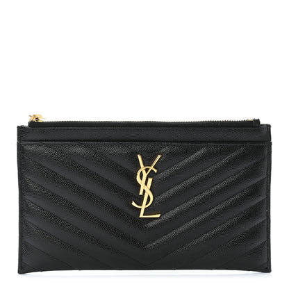 Saint Laurent Grain De Poudre Chevron Monogram Bill Pouch Black 1 of 7