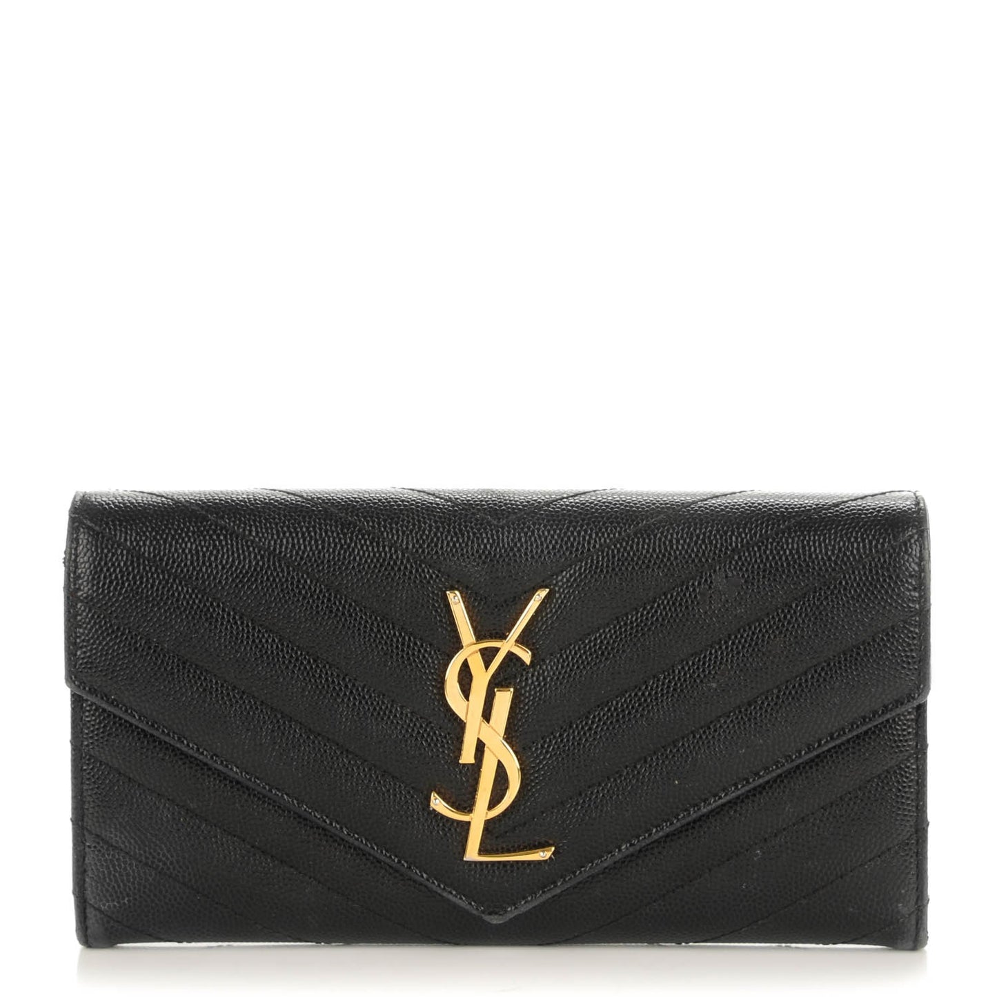 AINT LAURENT Calfskin Matelasse Chevron Monogram Flap Wallet Black