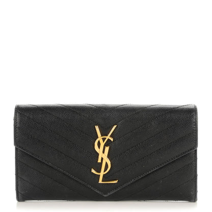 Saint Laurent AINT LAURENT Calfskin Matelasse Chevron Monogram Flap Wallet Black 1 of 11
