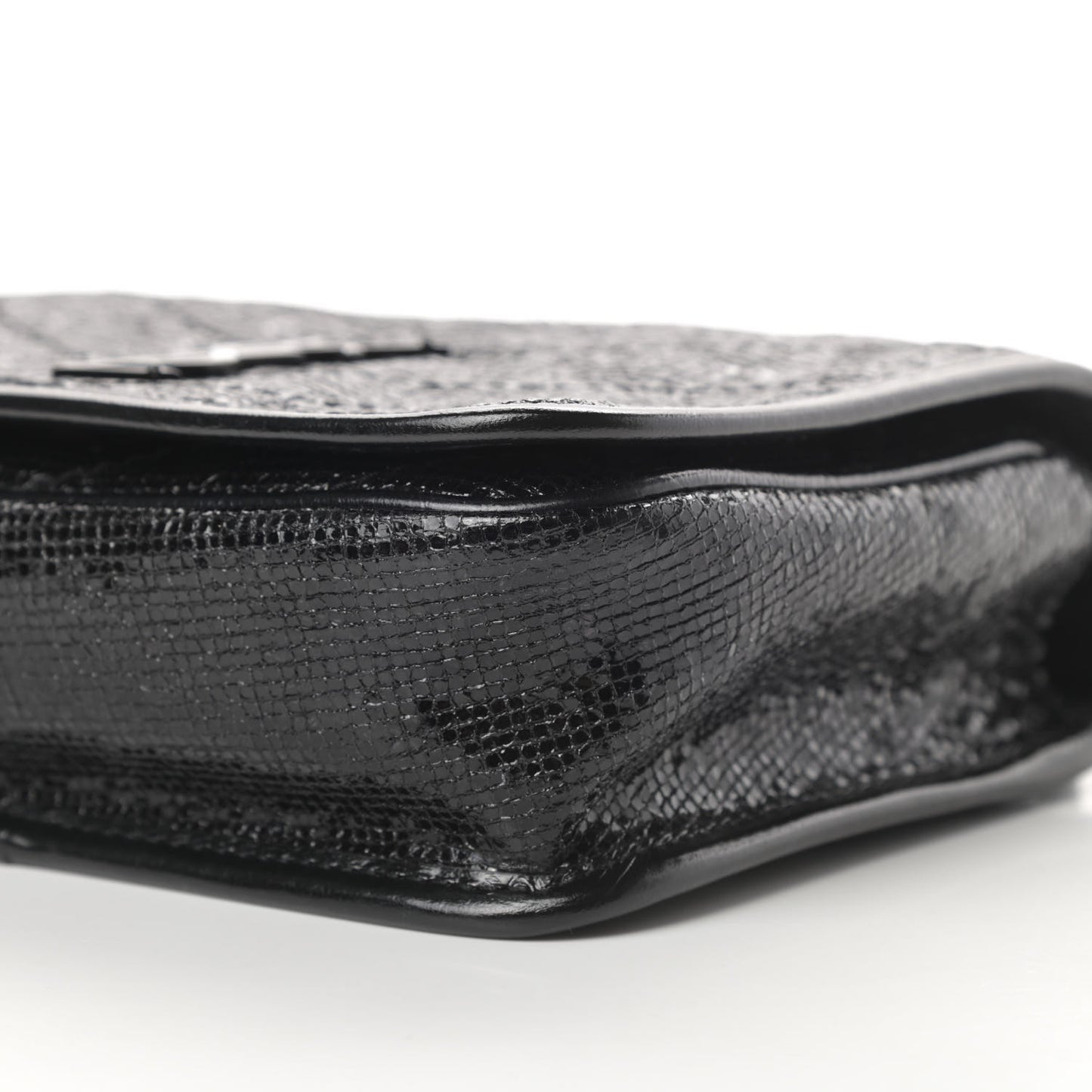 Metallic Cracked Calfskin Monogram Niki Chain Wallet Black