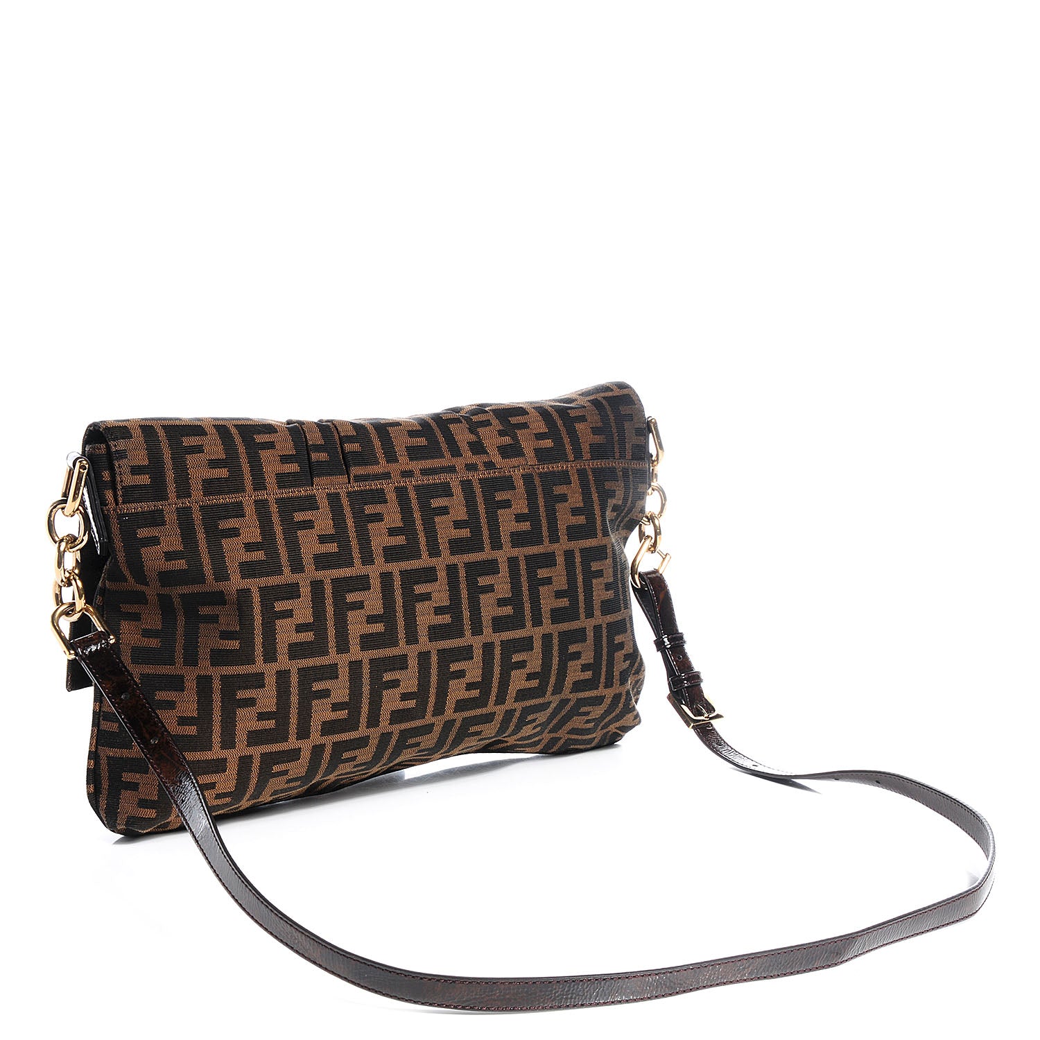 Fendi Zucca Patent Large Mia Shoulder Flap Tobacco 3 of 9