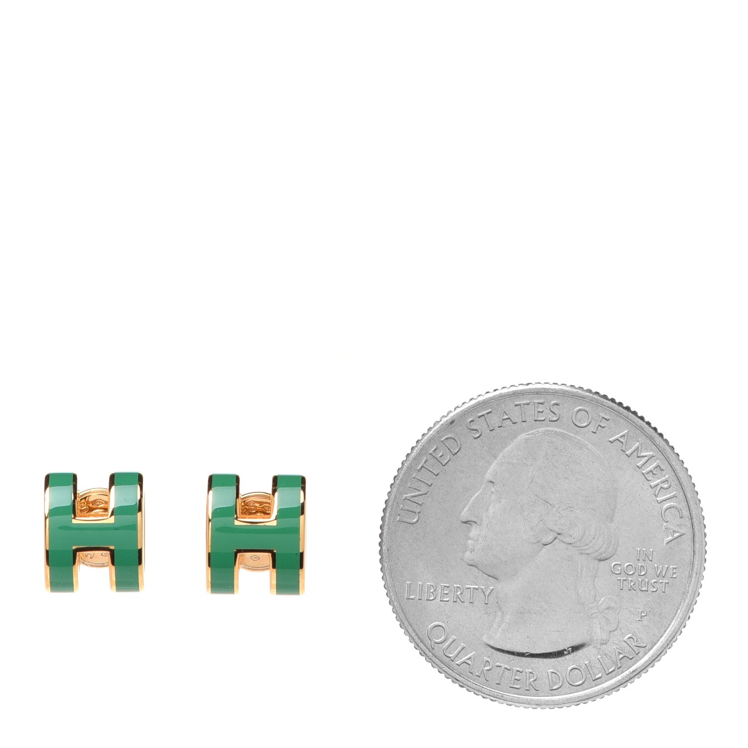 Hermes Gold Lacquered Mini Pop H Earrings Malachite 2 of 6