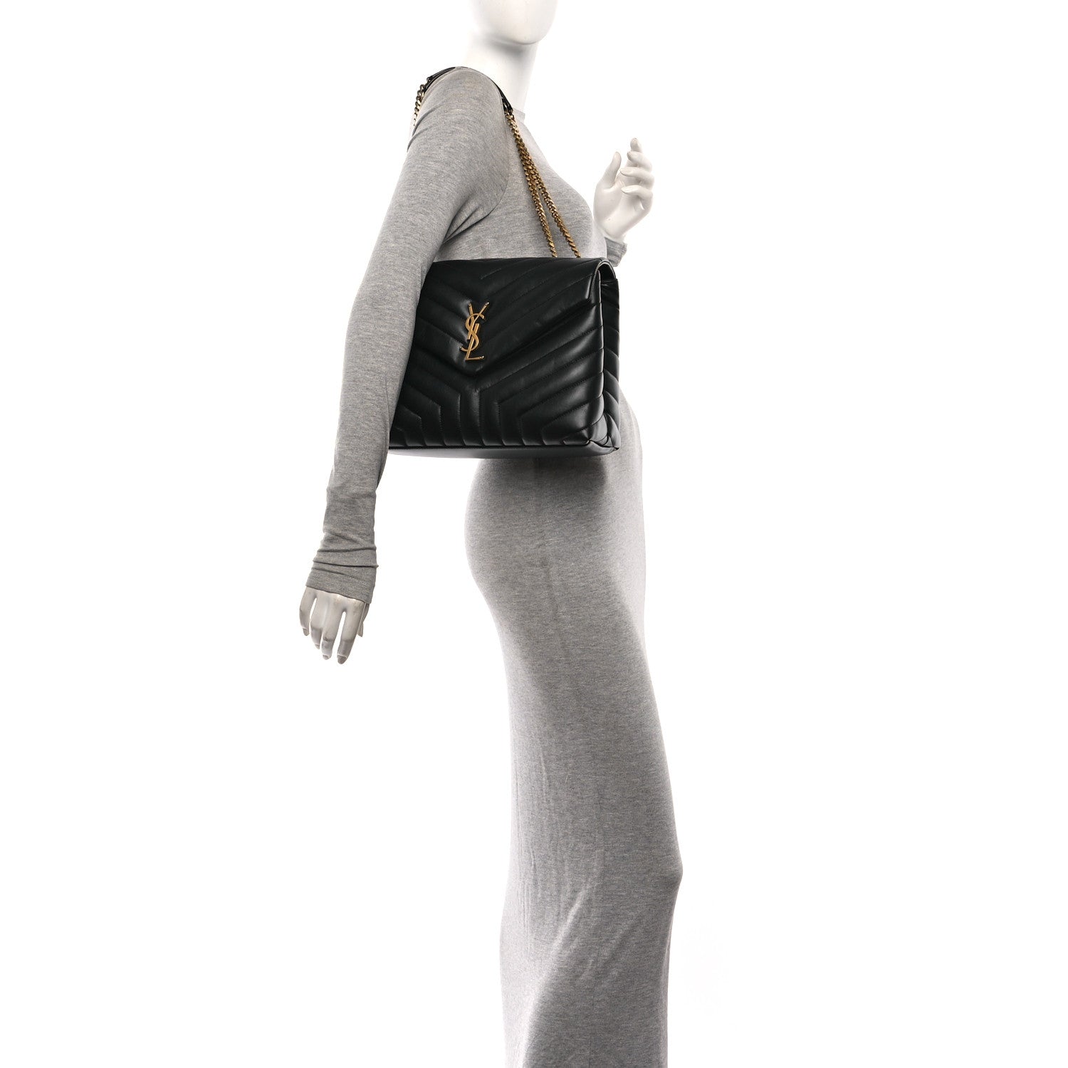 Saint Laurent Calfskin Y Quilted Monogram Medium Loulou Chain Satchel Black 2 of 10