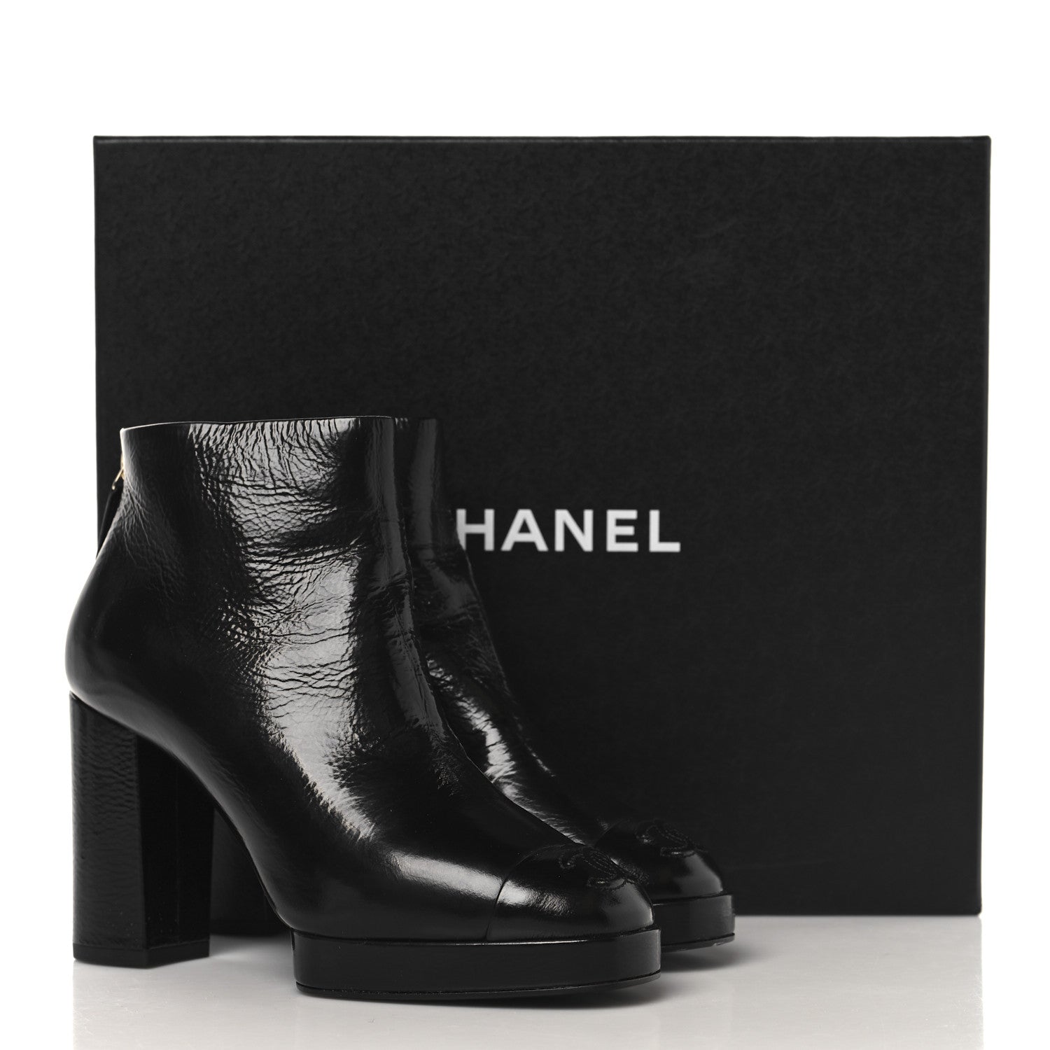 Chanel Shiny Crumpled Calfskin CC Cap Toe Ankle Boots 35.5 Black 10 of 10