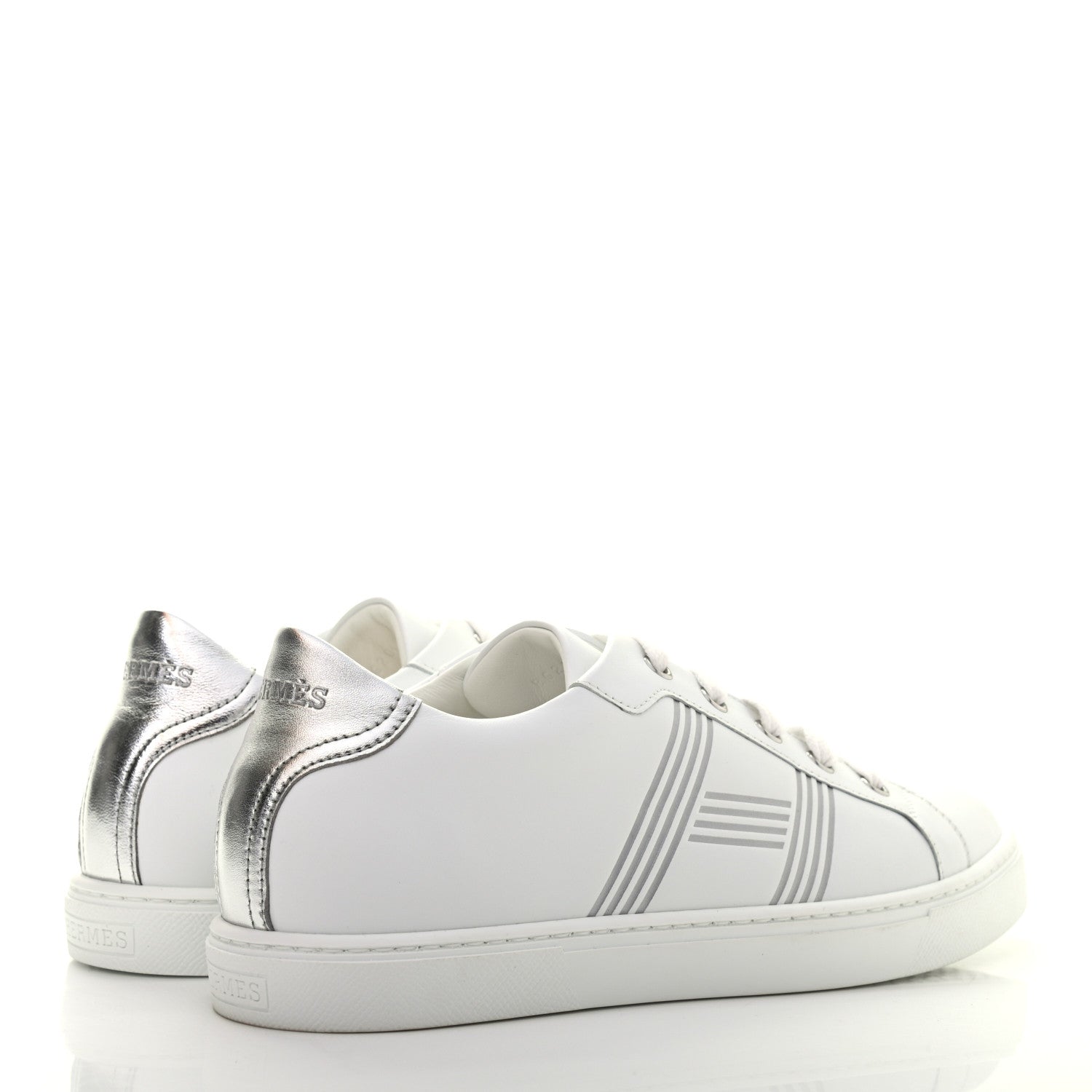 Hermes Calfskin Womens Advantage Sneakers 38 White Gris Argente 4 of 8
