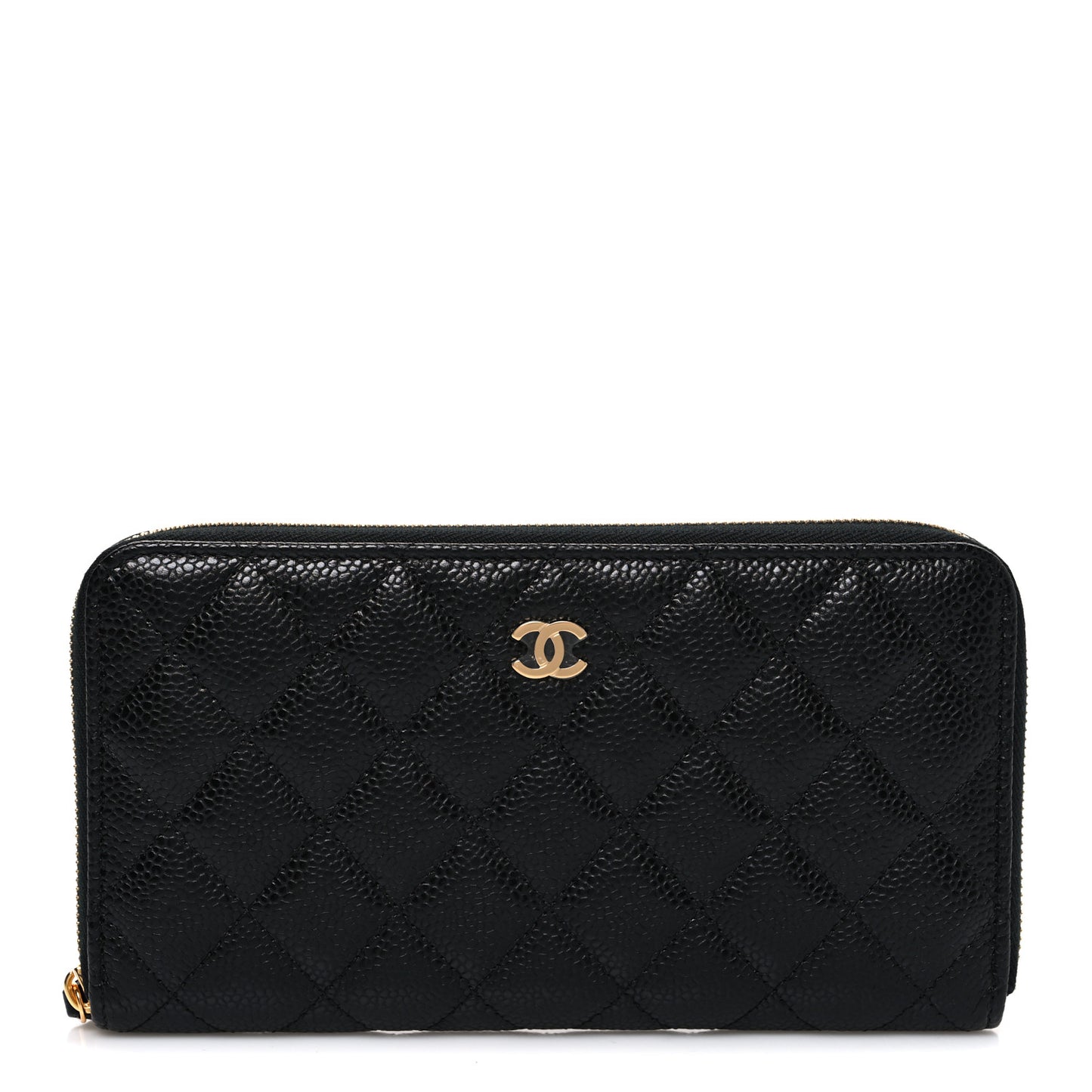 Caviar Quilted Large Gusset Zip Around Wallet Black