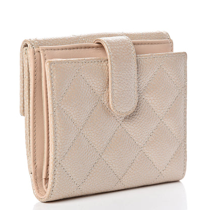 Chanel Metallic Caviar Quilted Compact French Flap Wallet Beige 3 of 9