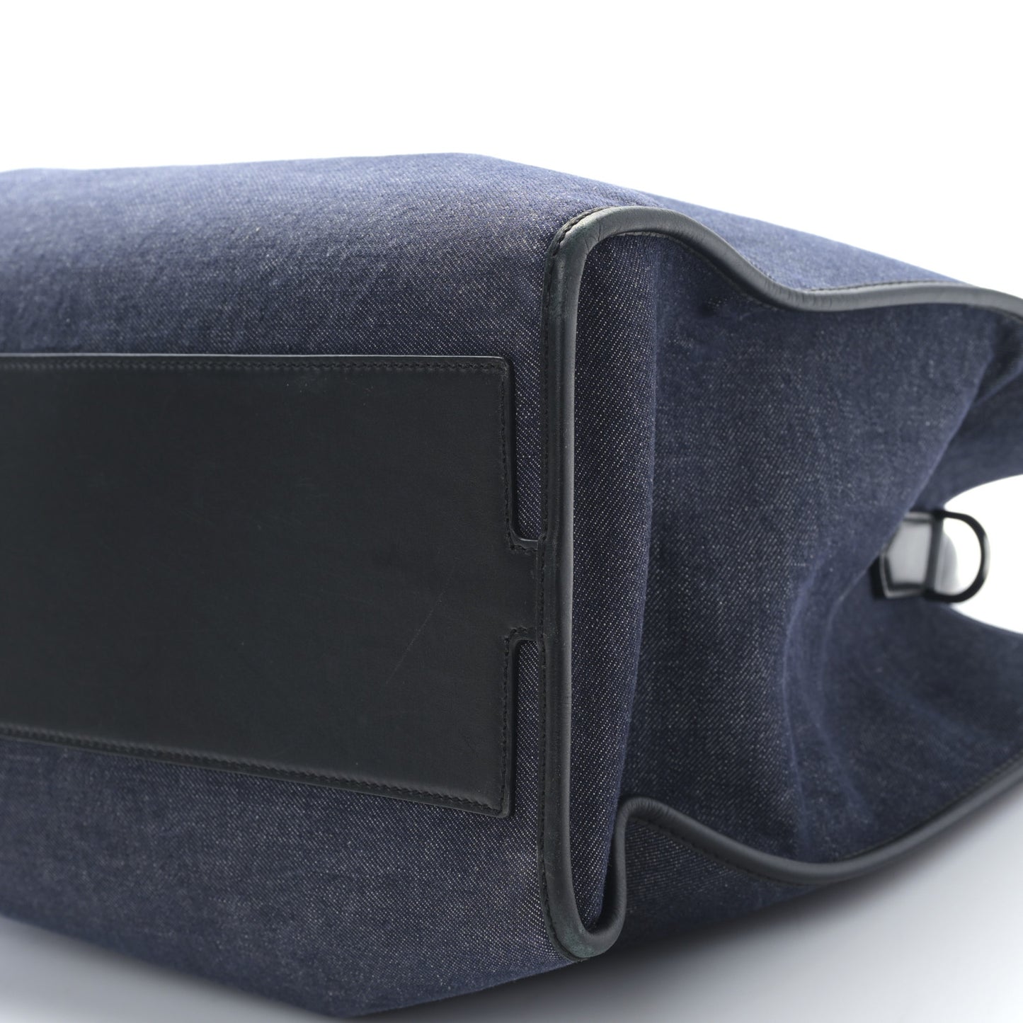 Canvas Calfskin Embroidered Logo Large Edge Shopper Tote Blue