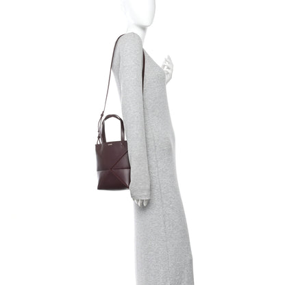 Loewe Shiny Calfskin Mini Puzzle Fold Tote Burgundy 2 of 10