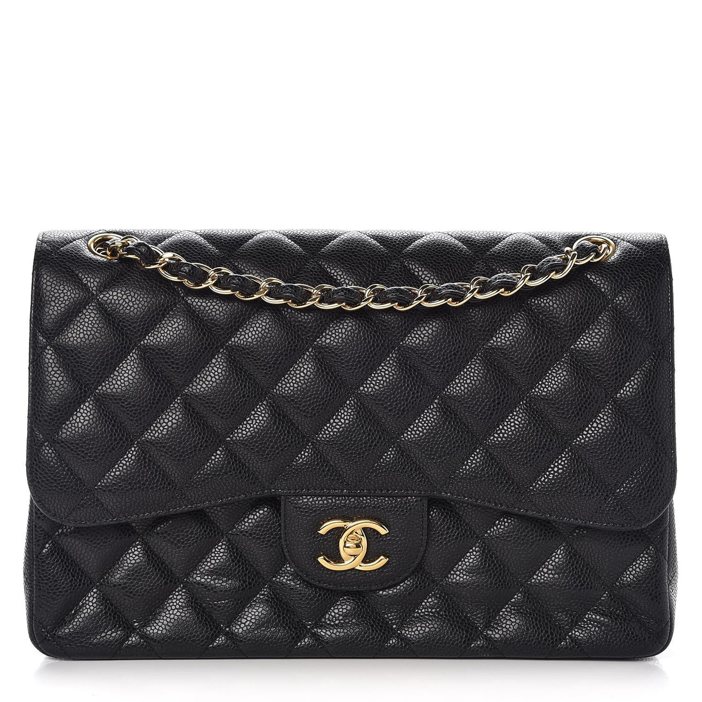 Caviar Quilted Jumbo Double Flap Black
