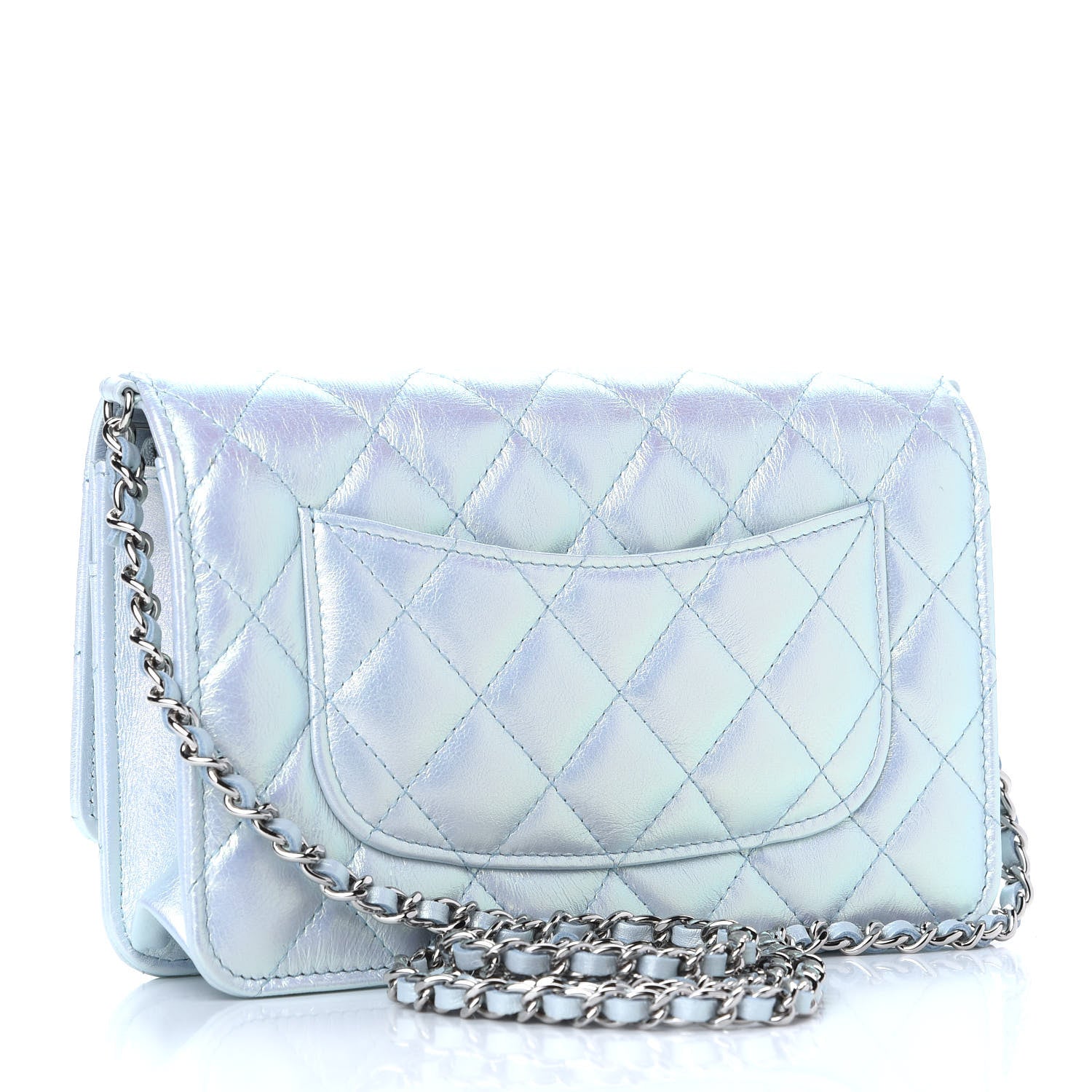 Chanel Iridescent Calfskin Quilted Wallet On Chain WOC Light Blue 3 of 10