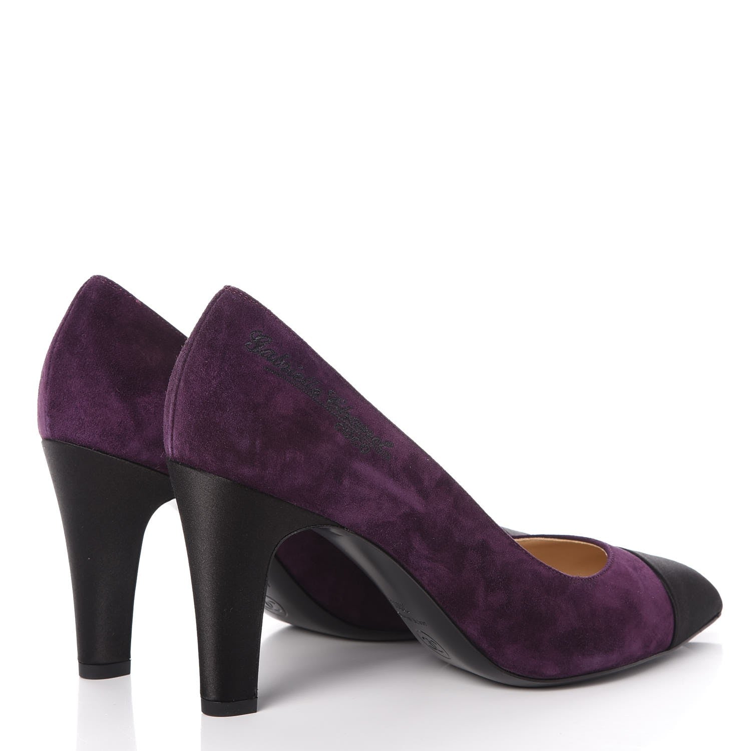 Chanel Suede Satin Cap Toe Pumps 38.5 Dark Purple Black 4 of 9