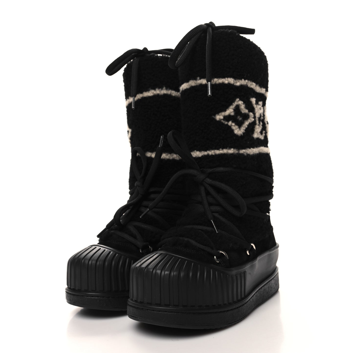 Suede Shearling Polar Flat High Boots 36 Black