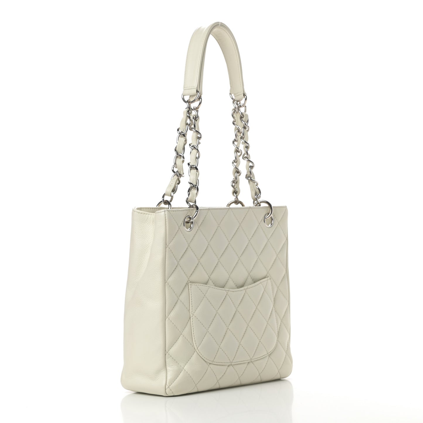 Caviar Quilted Petit Shopping Tote PST White