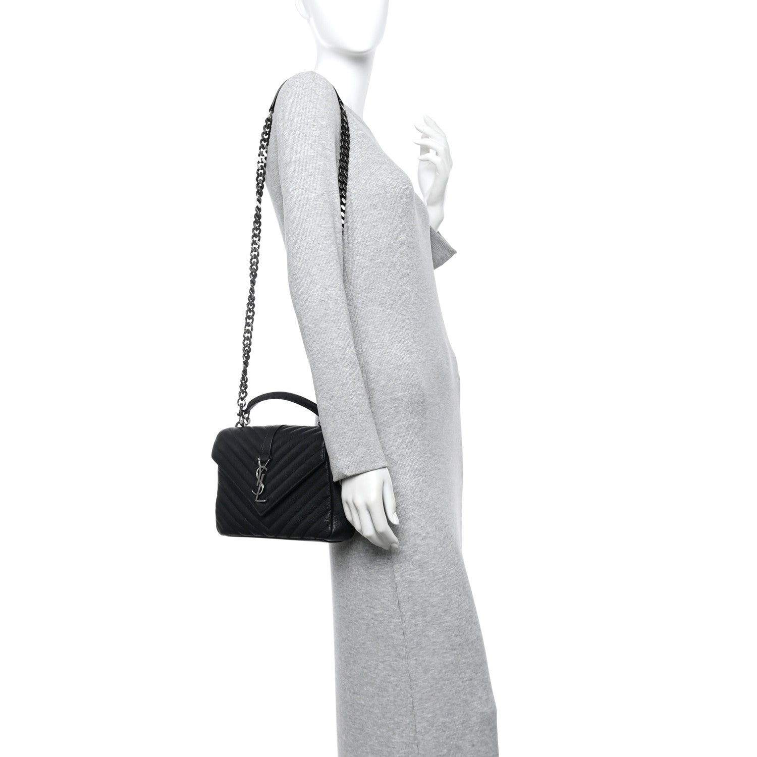 Saint Laurent Sheepskin Matelasse Chevron Monogram Medium College Bag Black 2 of 11