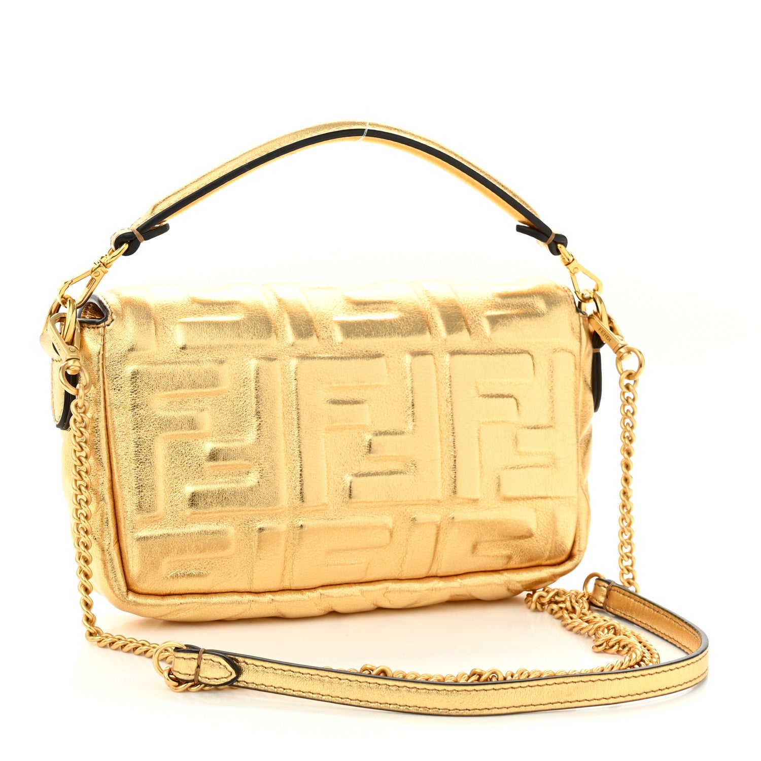 Fendi Vitello Catalan Mirror FF 1974 Embossed Mini Baguette Gold 3 of 11