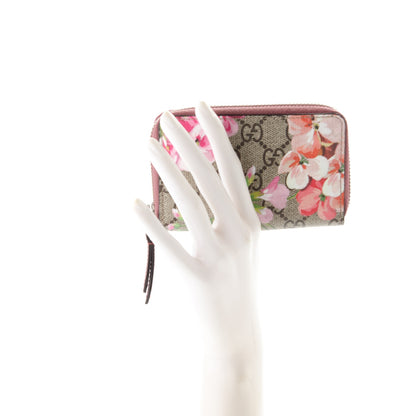 Gucci GG Supreme Monogram Blooms Zip Around Card Case Wallet Beige Multicolor Dry Rose 2 of 6