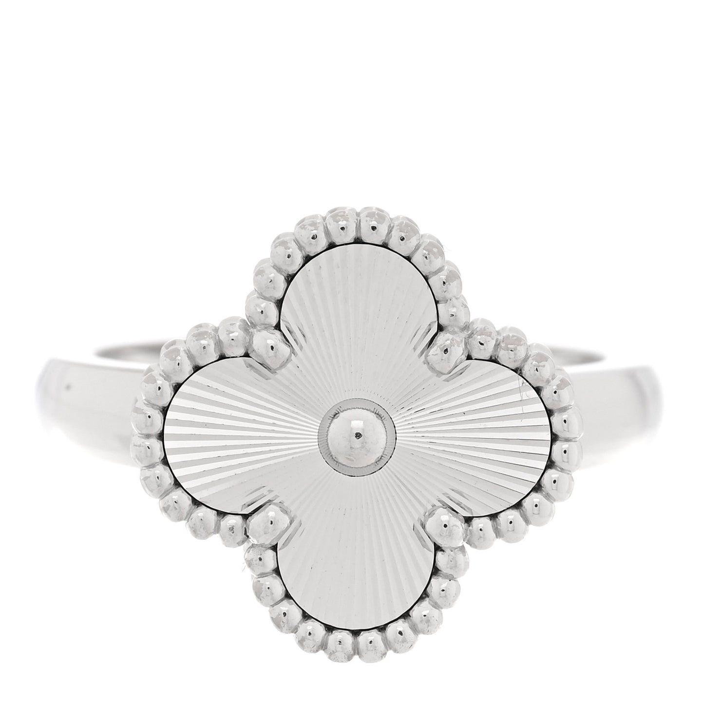 18K White Gold Guilloche Vintage Alhambra Ring 54 6.75 54/6.75