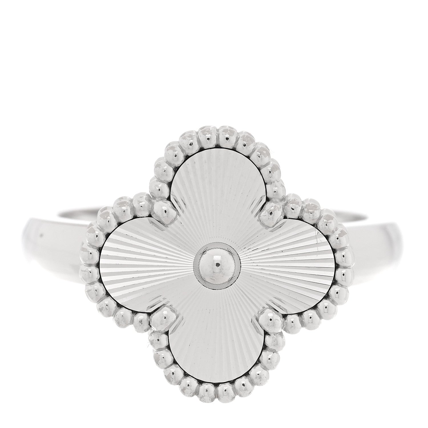 Van Cleef & Arpels 18K White Gold Guilloche Vintage Alhambra Ring 54 6.75 54/6.75 1 of 10