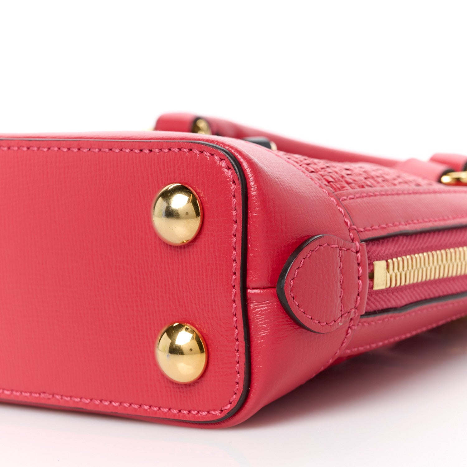 Gucci Straw Azalea Calfskin Woven Mini Horsebit 1955 Top Handle