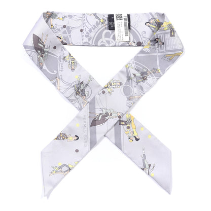 Hermes Silk Ex-Libris Les Parisie Twilly Gris Perle Jaune Soufre 2 of 8